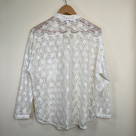Vintage MONTRER Off-White Lace Button-Up 3/4 Sleeve Shirt Made in Korea Size L - Picture 2 of 9